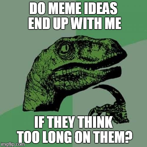 mine do lol | DO MEME IDEAS END UP WITH ME; IF THEY THINK TOO LONG ON THEM? | image tagged in memes,philosoraptor | made w/ Imgflip meme maker