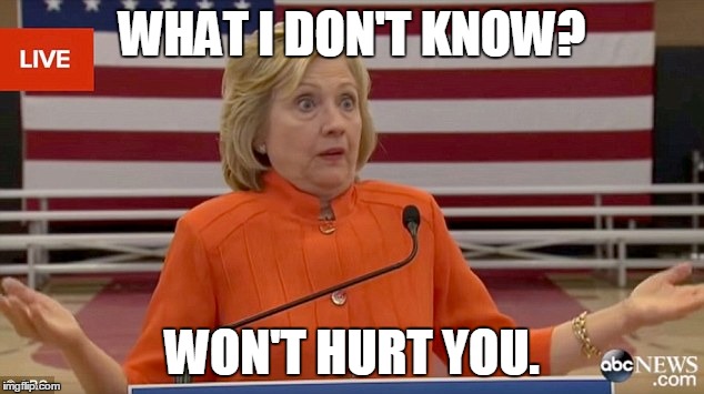 My Campaign Slogan Would Be | WHAT I DON'T KNOW? WON'T HURT YOU. | image tagged in hillary clinton fail | made w/ Imgflip meme maker