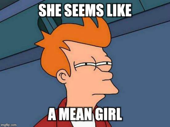 Futurama Fry Meme | SHE SEEMS LIKE A MEAN GIRL | image tagged in memes,futurama fry | made w/ Imgflip meme maker
