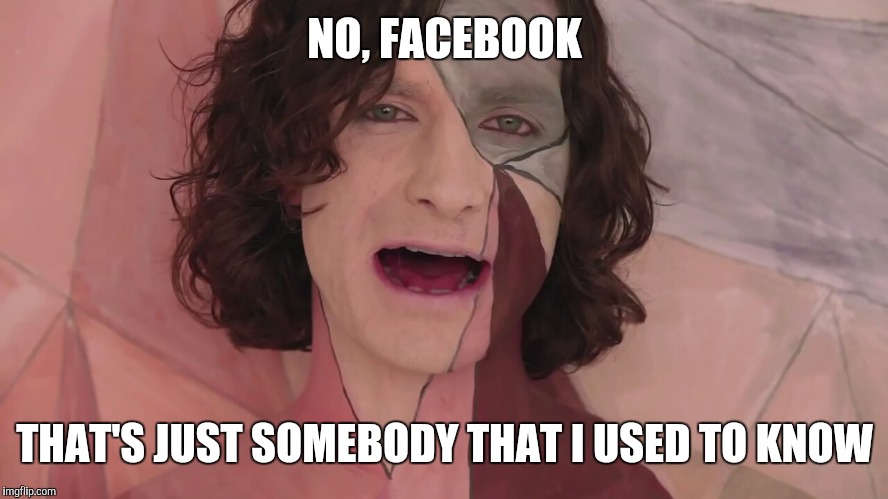 NO, FACEBOOK; THAT'S JUST SOMEBODY THAT I USED TO KNOW | image tagged in facebook,gotye | made w/ Imgflip meme maker