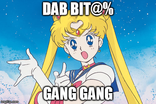 Sailor Moon Kicks Arse | DAB BIT@%; GANG GANG | image tagged in sailor moon kicks arse | made w/ Imgflip meme maker
