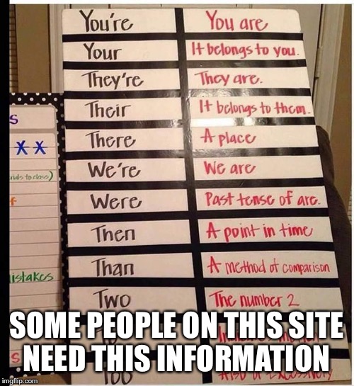 Get this important information to the front page | SOME PEOPLE ON THIS SITE NEED THIS INFORMATION | image tagged in funny,grammar nazi | made w/ Imgflip meme maker