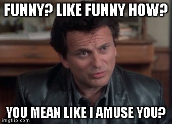 FUNNY? LIKE FUNNY HOW? YOU MEAN LIKE I AMUSE YOU? | image tagged in amused | made w/ Imgflip meme maker