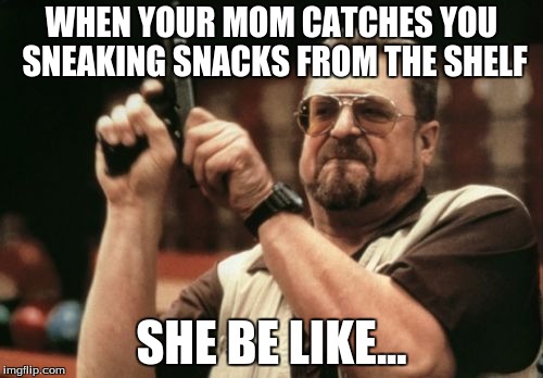 Am I The Only One Around Here Meme | WHEN YOUR MOM CATCHES YOU SNEAKING SNACKS FROM THE SHELF; SHE BE LIKE... | image tagged in memes,am i the only one around here | made w/ Imgflip meme maker