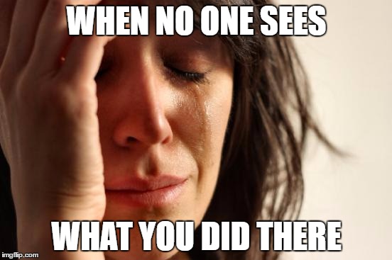 First World Problems Meme | WHEN NO ONE SEES; WHAT YOU DID THERE | image tagged in memes,first world problems | made w/ Imgflip meme maker