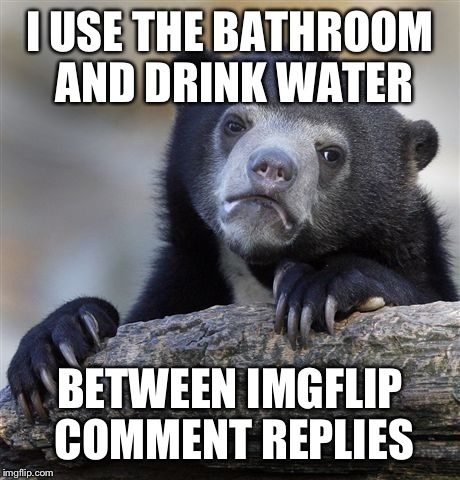 Confession Bear Meme | I USE THE BATHROOM AND DRINK WATER BETWEEN IMGFLIP COMMENT REPLIES | image tagged in memes,confession bear | made w/ Imgflip meme maker