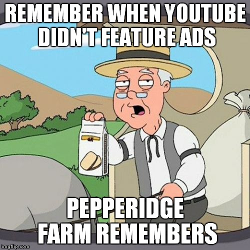 I didn't appreciate the absence of ads on Youtube until Youtube started featureing ads... | REMEMBER WHEN YOUTUBE DIDN'T FEATURE ADS; PEPPERIDGE FARM REMEMBERS | image tagged in memes,pepperidge farm remembers | made w/ Imgflip meme maker