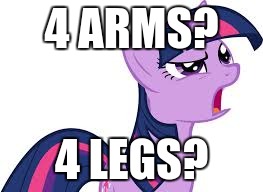twilight confused | 4 ARMS? 4 LEGS? | image tagged in twilight confused | made w/ Imgflip meme maker