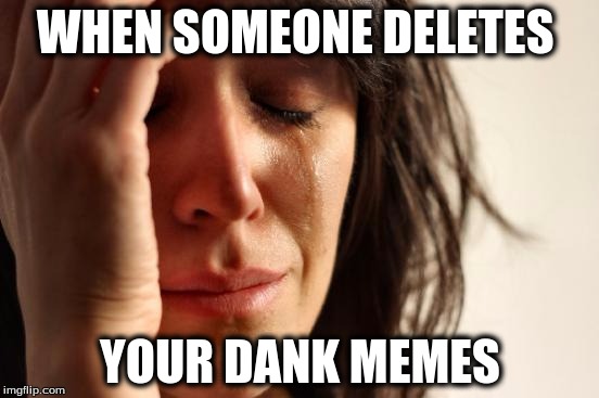 First World Problems | WHEN SOMEONE DELETES; YOUR DANK MEMES | image tagged in memes,first world problems | made w/ Imgflip meme maker