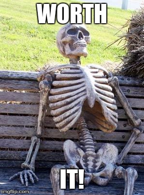 Waiting Skeleton Meme | WORTH IT! | image tagged in memes,waiting skeleton | made w/ Imgflip meme maker