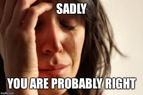SADLY YOU ARE PROBABLY RIGHT | image tagged in memes,first world problems | made w/ Imgflip meme maker