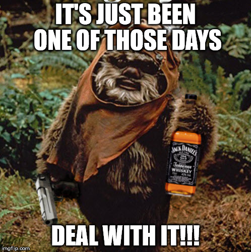 Pissed-off Ewok | IT'S JUST BEEN ONE OF THOSE DAYS; DEAL WITH IT!!! | image tagged in pissed-off ewok | made w/ Imgflip meme maker