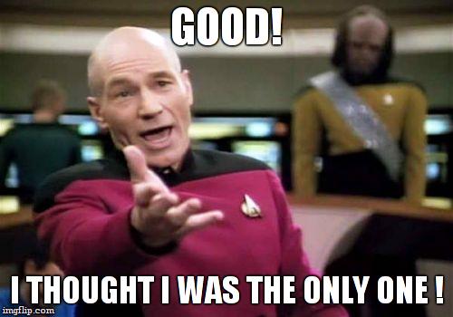 Picard Wtf Meme | GOOD! I THOUGHT I WAS THE ONLY ONE ! | image tagged in memes,picard wtf | made w/ Imgflip meme maker
