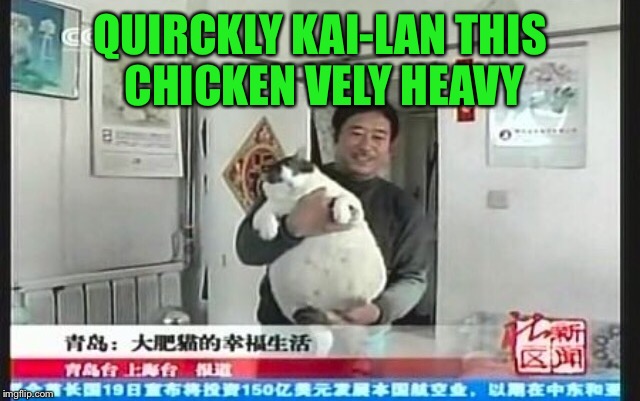 QUIRCKLY KAI-LAN THIS CHICKEN VELY HEAVY | made w/ Imgflip meme maker