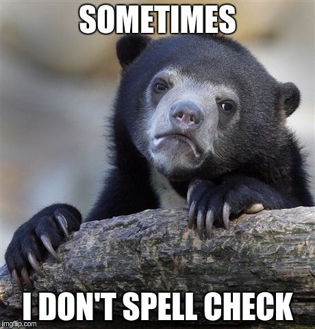 Confession Bear Meme | SOMETIMES; I DON'T SPELL CHECK | image tagged in memes,confession bear | made w/ Imgflip meme maker