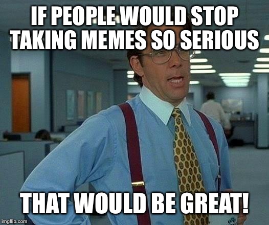 Be Creative, and Have Fun! Not Every Meme Posted Is a Serious Debate.  | IF PEOPLE WOULD STOP TAKING MEMES SO SERIOUS; THAT WOULD BE GREAT! | image tagged in memes,that would be great | made w/ Imgflip meme maker