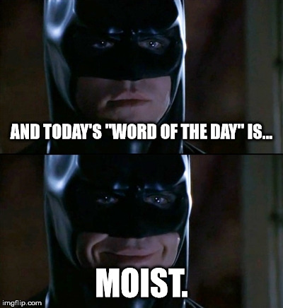 Batman Smiles | AND TODAY'S "WORD OF THE DAY" IS... MOIST. | image tagged in memes,batman smiles,moist | made w/ Imgflip meme maker