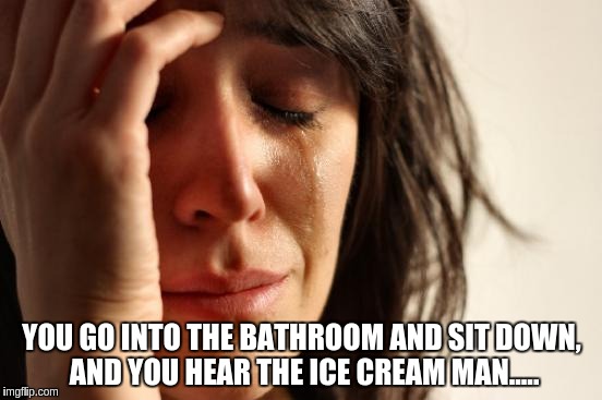 First World Problems Meme | YOU GO INTO THE BATHROOM AND SIT DOWN, AND YOU HEAR THE ICE CREAM MAN..... | image tagged in memes,first world problems | made w/ Imgflip meme maker