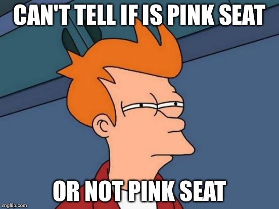 Futurama Fry Meme | CAN'T TELL IF IS PINK SEAT OR NOT PINK SEAT | image tagged in memes,futurama fry | made w/ Imgflip meme maker