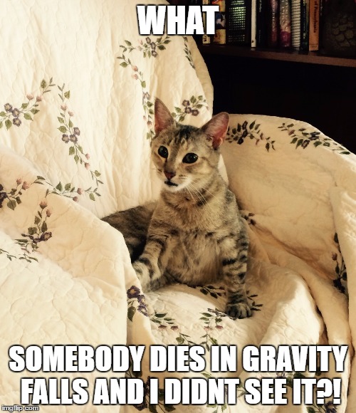What | WHAT; SOMEBODY DIES IN GRAVITY FALLS AND I DIDNT SEE IT?! | image tagged in what | made w/ Imgflip meme maker