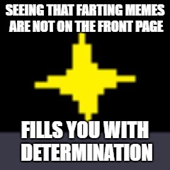 X Fills You With Determination | SEEING THAT FARTING MEMES ARE NOT ON THE FRONT PAGE; FILLS YOU WITH DETERMINATION | image tagged in x fills you with determination,front page,farts,memes,stupid | made w/ Imgflip meme maker