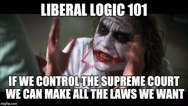 And everybody loses their minds | LIBERAL LOGIC 101; IF WE CONTROL THE SUPREME COURT WE CAN MAKE ALL THE LAWS WE WANT | image tagged in memes,and everybody loses their minds | made w/ Imgflip meme maker