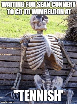 this was a comment i made in the past | WAITING FOR SEAN CONNERY TO GO TO WIMBELDON AT; "TENNISH' | image tagged in memes,waiting skeleton | made w/ Imgflip meme maker