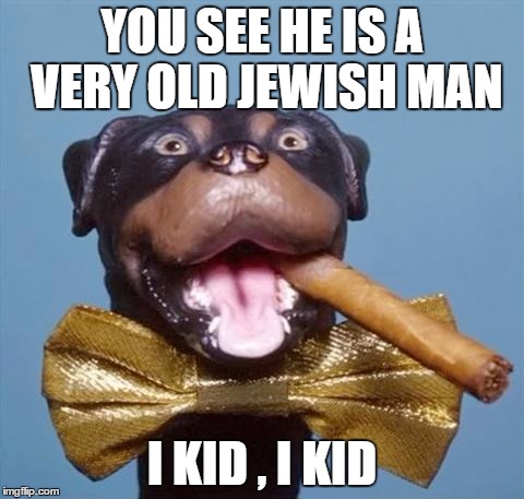 Triumph the Insult Comic Dog | YOU SEE HE IS A VERY OLD JEWISH MAN; I KID , I KID | image tagged in triumph the insult comic dog | made w/ Imgflip meme maker