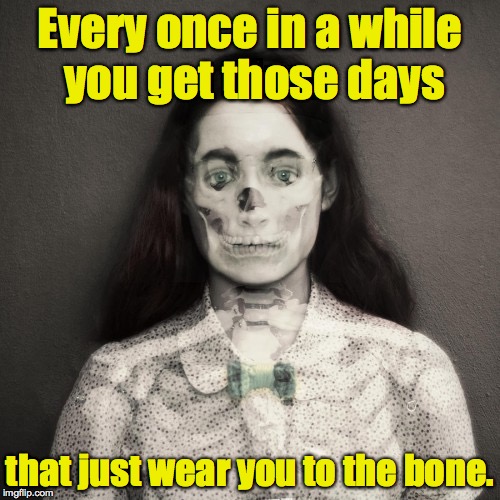 It's not that I'm thin-skinned, it's just that... | Every once in a while you get those days; that just wear you to the bone. | image tagged in xray,portrait,skeleton | made w/ Imgflip meme maker