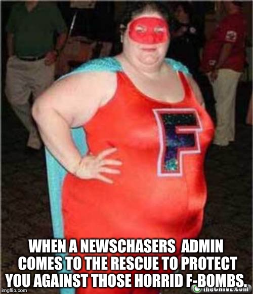 What I picture a Facebook admin to look like  | WHEN A NEWSCHASERS  ADMIN COMES TO THE RESCUE TO PROTECT YOU AGAINST THOSE HORRID F-BOMBS. | image tagged in really fat girl,funny memes,superheroes,facebook,admin | made w/ Imgflip meme maker