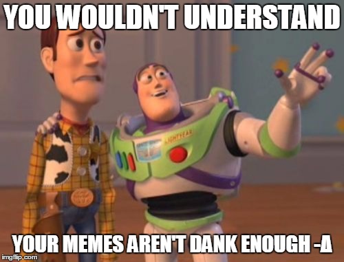 X, X Everywhere | YOU WOULDN'T UNDERSTAND; YOUR MEMES AREN'T DANK ENOUGH -Δ | image tagged in memes,x x everywhere | made w/ Imgflip meme maker
