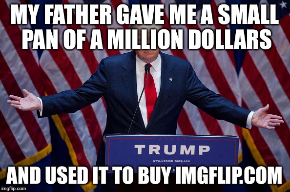 Donald Trump | MY FATHER GAVE ME A SMALL PAN OF A MILLION DOLLARS; AND USED IT TO BUY IMGFLIP.COM | image tagged in donald trump | made w/ Imgflip meme maker