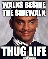 Thug Life | WALKS BESIDE THE SIDEWALK; THUG LIFE | image tagged in thug life | made w/ Imgflip meme maker