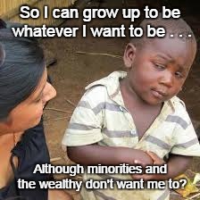 African Boy | So I can grow up to be whatever I want to be . . . Although minorities and the wealthy don't want me to? | image tagged in african boy | made w/ Imgflip meme maker
