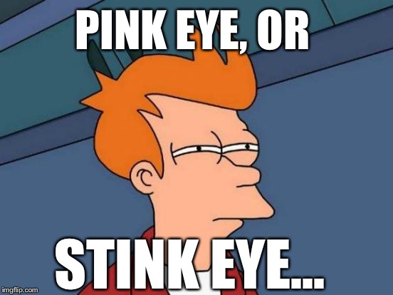 Futurama Fry Meme | PINK EYE, OR STINK EYE... | image tagged in memes,futurama fry | made w/ Imgflip meme maker