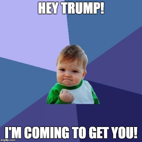 Success Kid | HEY TRUMP! I'M COMING TO GET YOU! | image tagged in memes,success kid | made w/ Imgflip meme maker