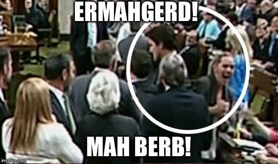 ERMAHGERD MAH BERB! | ERMAHGERD! MAH BERB! | image tagged in justin trudeau,elbow,canada,politics | made w/ Imgflip meme maker
