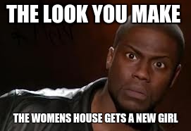 Kevin Hart | THE LOOK YOU MAKE; THE WOMENS HOUSE GETS A NEW GIRL | image tagged in memes,kevin hart the hell | made w/ Imgflip meme maker