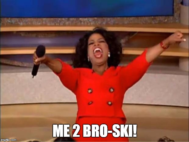 Oprah You Get A Meme | ME 2 BRO-SKI! | image tagged in memes,oprah you get a | made w/ Imgflip meme maker