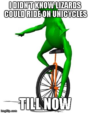 Dat boi doin the impossumble | I DIDN'T KNOW LIZARDS COULD RIDE ON UNICYCLES; TILL NOW | image tagged in dat boi,possum | made w/ Imgflip meme maker