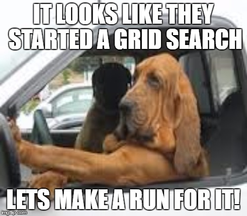 IT LOOKS LIKE THEY STARTED A GRID SEARCH LETS MAKE A RUN FOR IT! | made w/ Imgflip meme maker