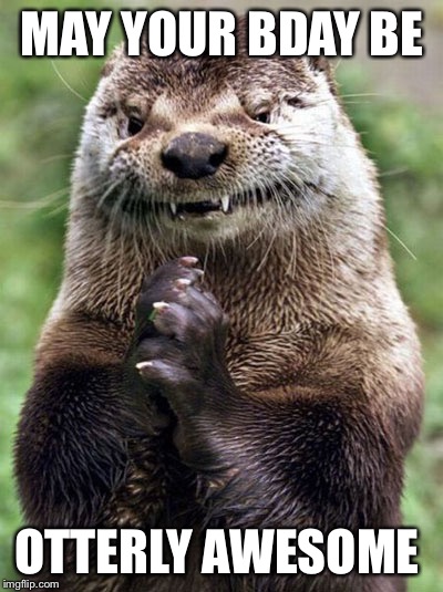 Evil Otter Meme | MAY YOUR BDAY BE; OTTERLY AWESOME | image tagged in memes,evil otter | made w/ Imgflip meme maker