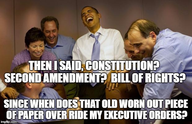 And then I said Obama Meme | THEN I SAID, CONSTITUTION? SECOND AMENDMENT?  BILL OF RIGHTS? SINCE WHEN DOES THAT OLD WORN OUT PIECE OF PAPER OVER RIDE MY EXECUTIVE ORDERS? | image tagged in memes,and then i said obama | made w/ Imgflip meme maker