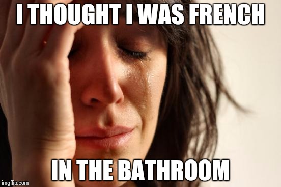 First World Problems Meme | I THOUGHT I WAS FRENCH IN THE BATHROOM | image tagged in memes,first world problems | made w/ Imgflip meme maker