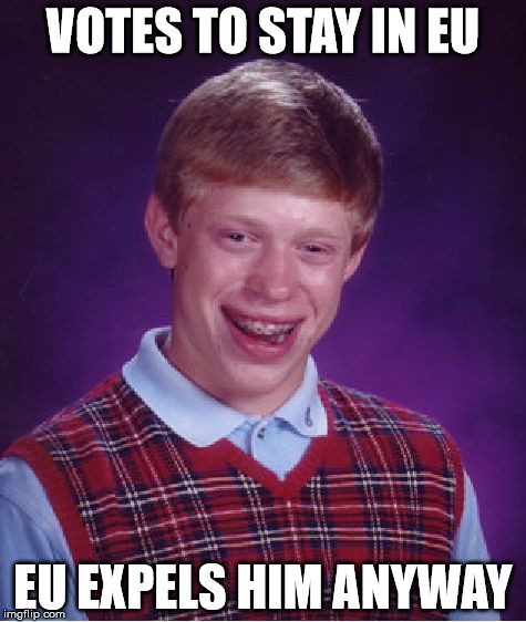 Bad Luck Brian Meme | VOTES TO STAY IN EU; EU EXPELS HIM ANYWAY | image tagged in memes,bad luck brian | made w/ Imgflip meme maker