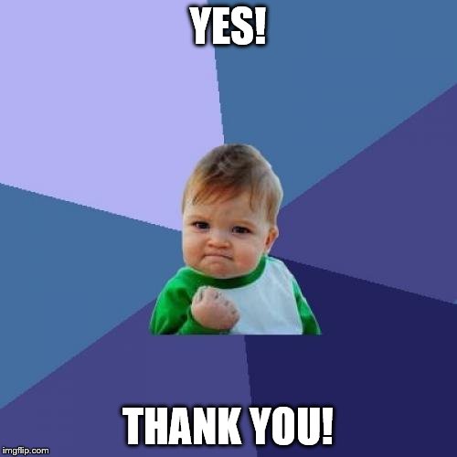 Success Kid Meme | YES! THANK YOU! | image tagged in memes,success kid | made w/ Imgflip meme maker