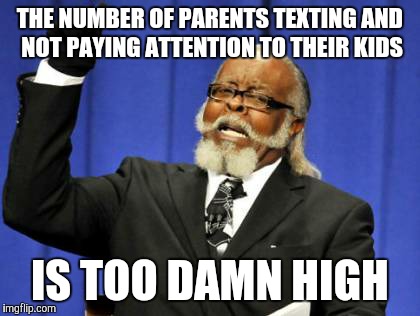 Too Damn High Meme | THE NUMBER OF PARENTS TEXTING AND NOT PAYING ATTENTION TO THEIR KIDS; IS TOO DAMN HIGH | image tagged in memes,too damn high | made w/ Imgflip meme maker