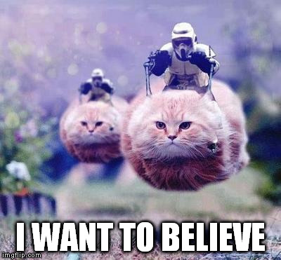 Titled Image | I WANT TO BELIEVE | image tagged in memes,funny,cats,ufo | made w/ Imgflip meme maker