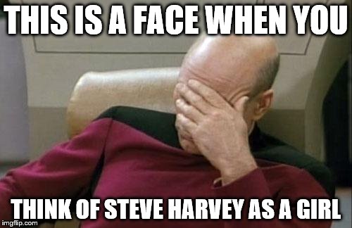 Captain Picard Facepalm | THIS IS A FACE WHEN YOU; THINK OF STEVE HARVEY AS A GIRL | image tagged in memes,captain picard facepalm | made w/ Imgflip meme maker