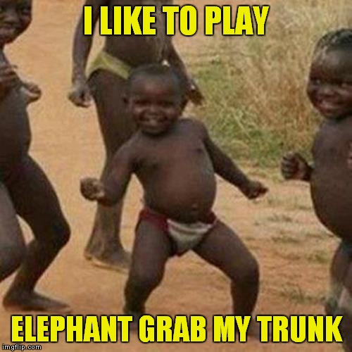 Third World Success Kid Meme | I LIKE TO PLAY ELEPHANT GRAB MY TRUNK | image tagged in memes,third world success kid | made w/ Imgflip meme maker